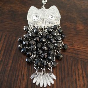 Black and Silver Owl Necklace, New